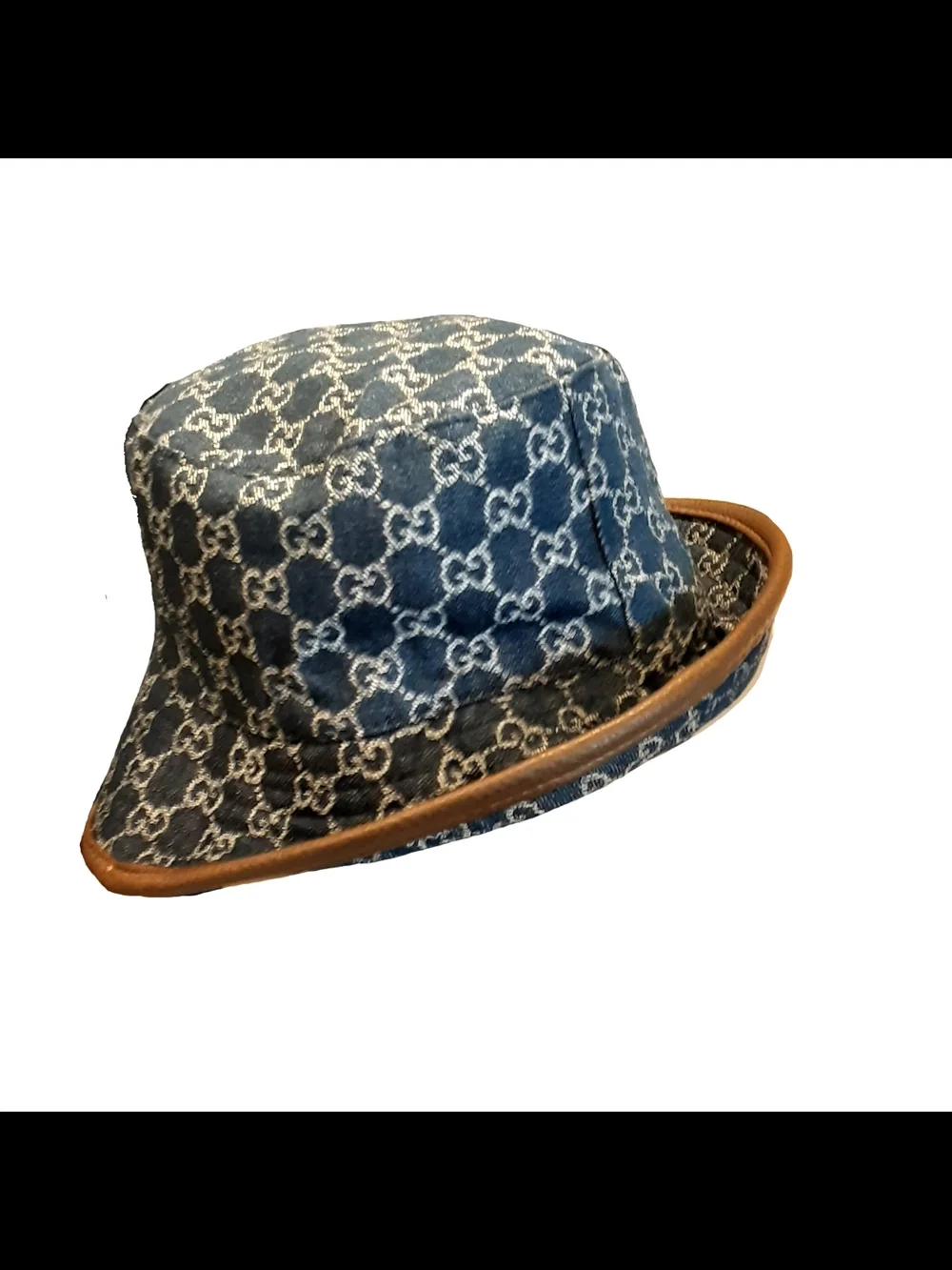 Gucci Blue Monogram Bucket Hat with Brown Trim